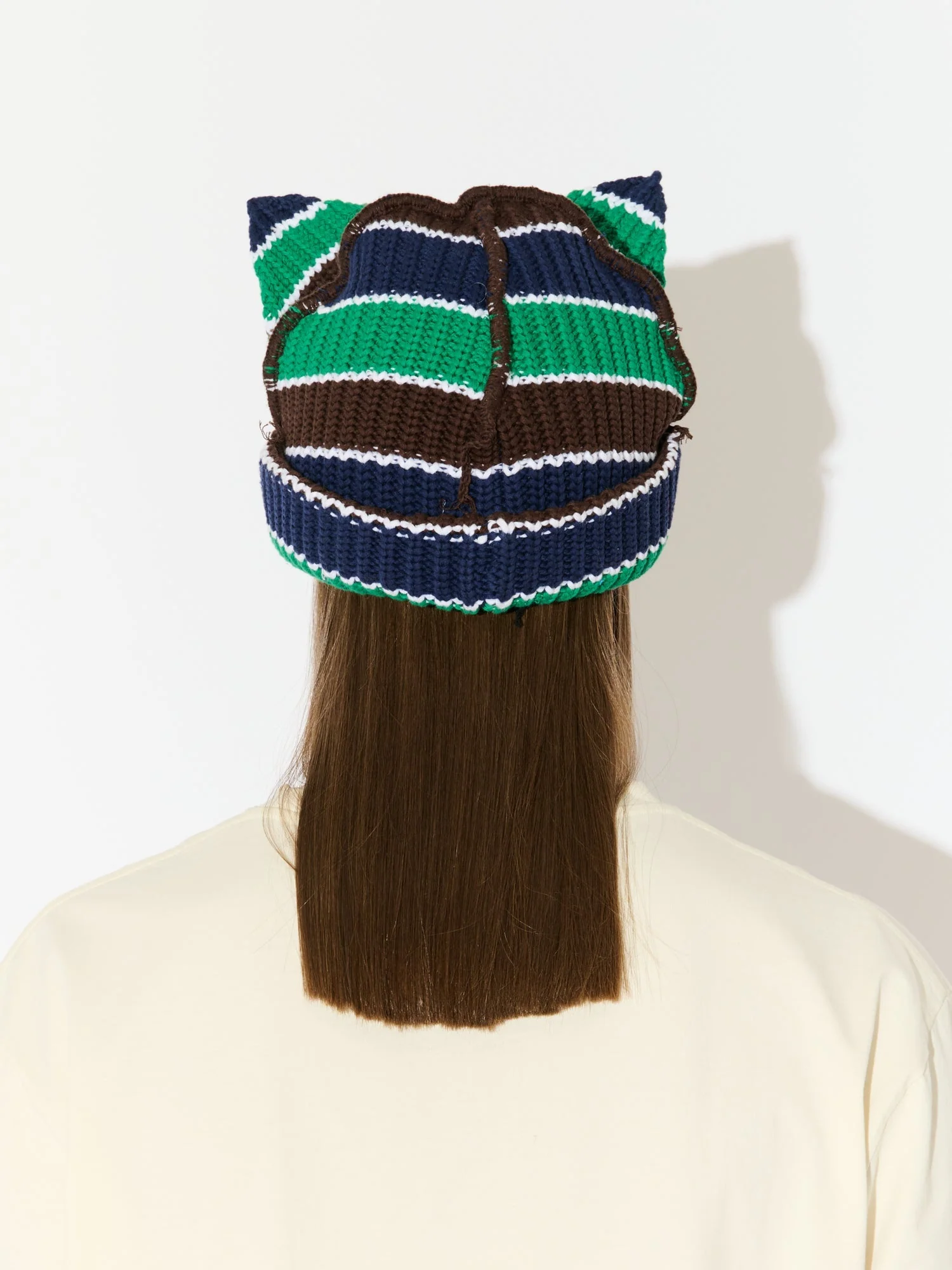 LOVERBOY BY CHARLES JEFFREY CHUNKY EARS BEANIE in GREEN NAVY BROWN - Image 5