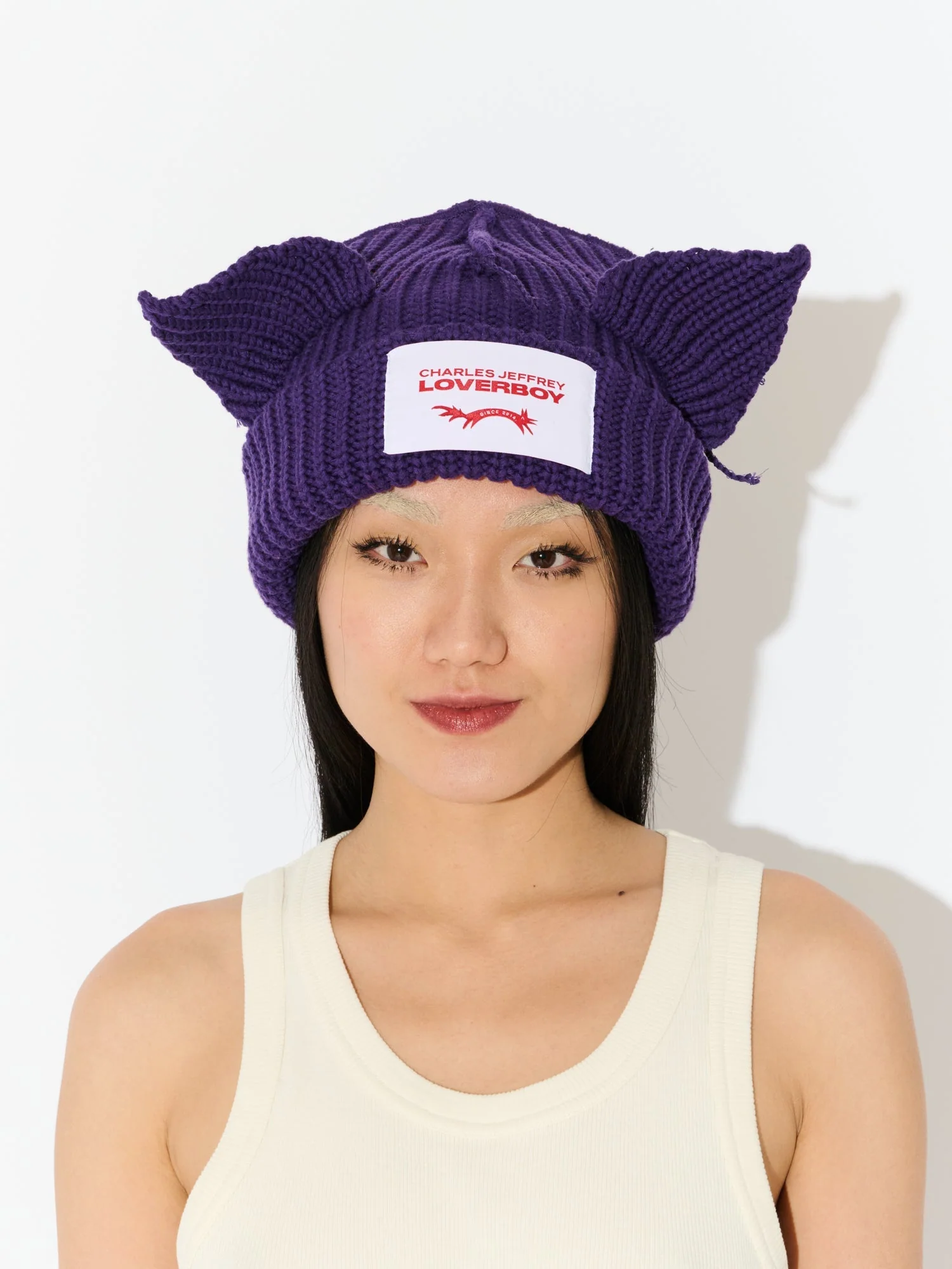 LOVERBOY BY CHARLES JEFFREY CHUNKY EARS BEANIE in PURPLE - Image 3
