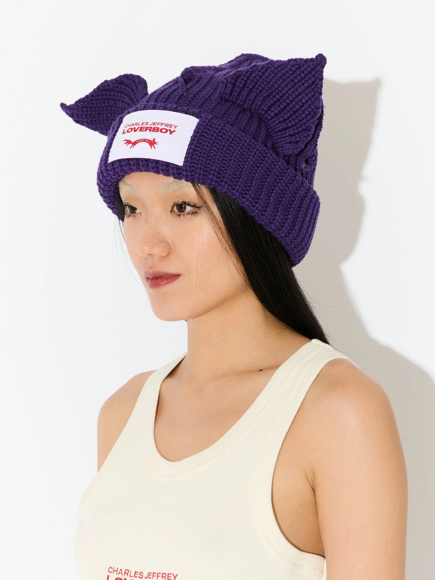 LOVERBOY BY CHARLES JEFFREY CHUNKY EARS BEANIE in PURPLE - Image 4