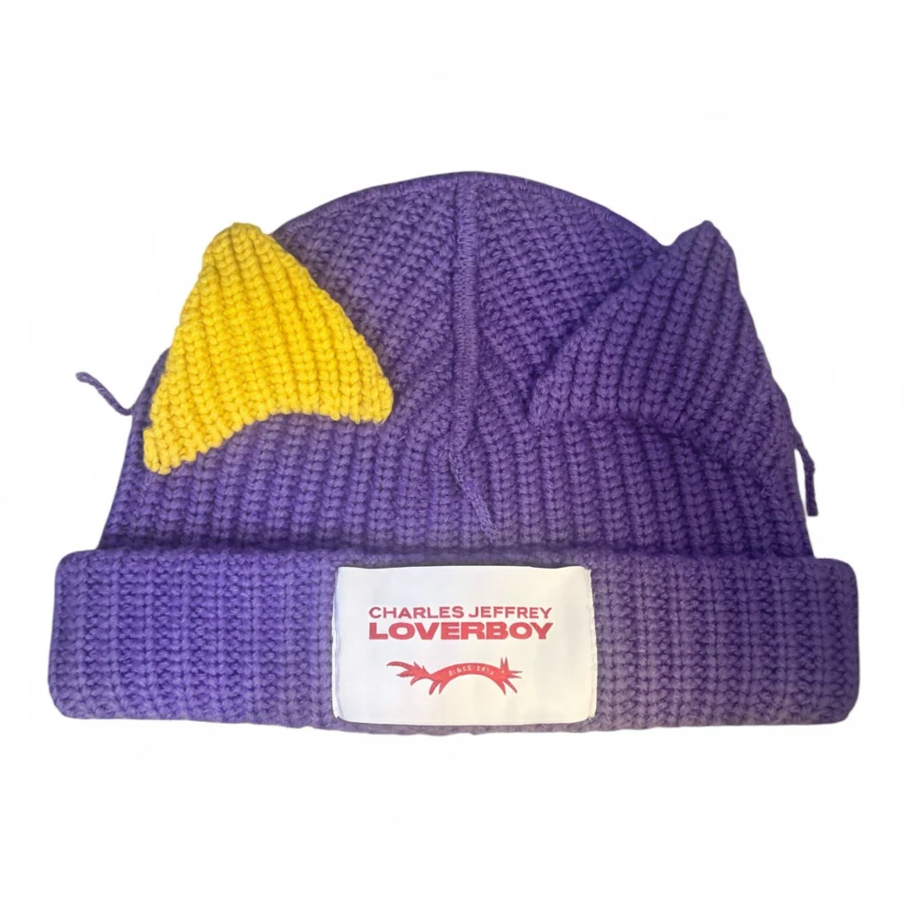 LOVERBOY BY CHARLES JEFFREY CHUNKY EARS BEANIE in PURPLE / YELLOW - Image 2