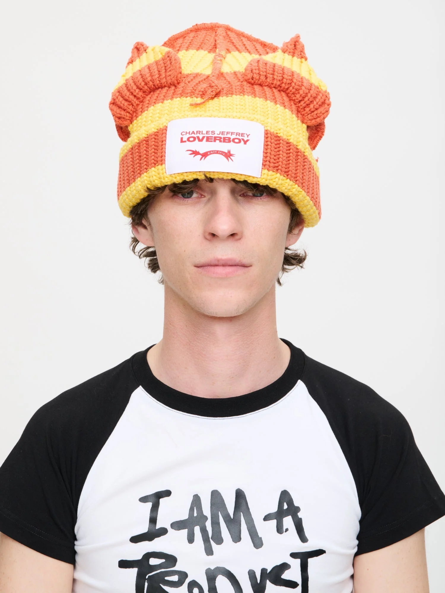 LOVERBOY BY CHARLES JEFFREY CHUNKY EARS BEANIE in YELLOW ORANGE - Image 3
