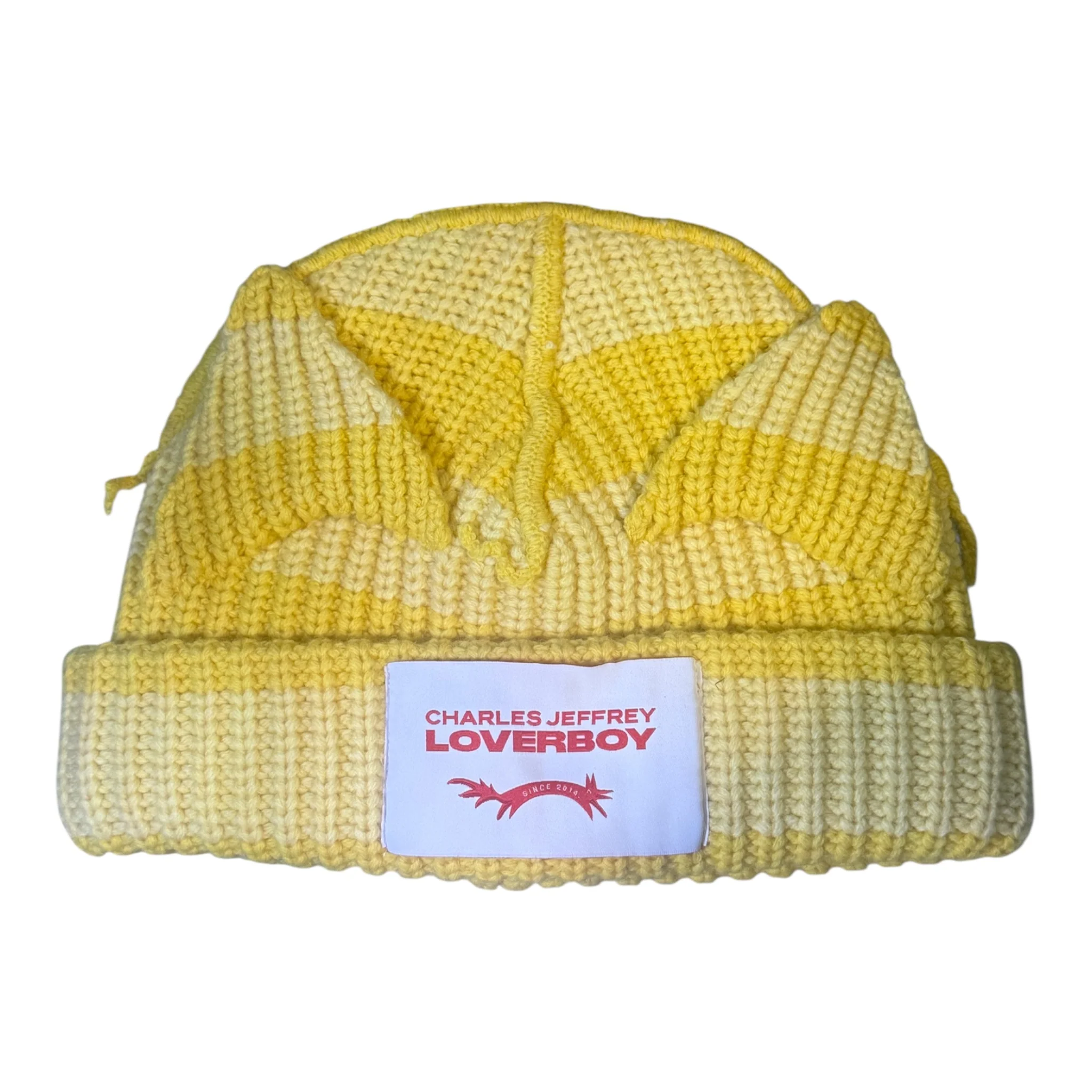 LOVERBOY BY CHARLES JEFFREY CHUNKY EARS BEANIE in YELLOW STRIPE - Image 2