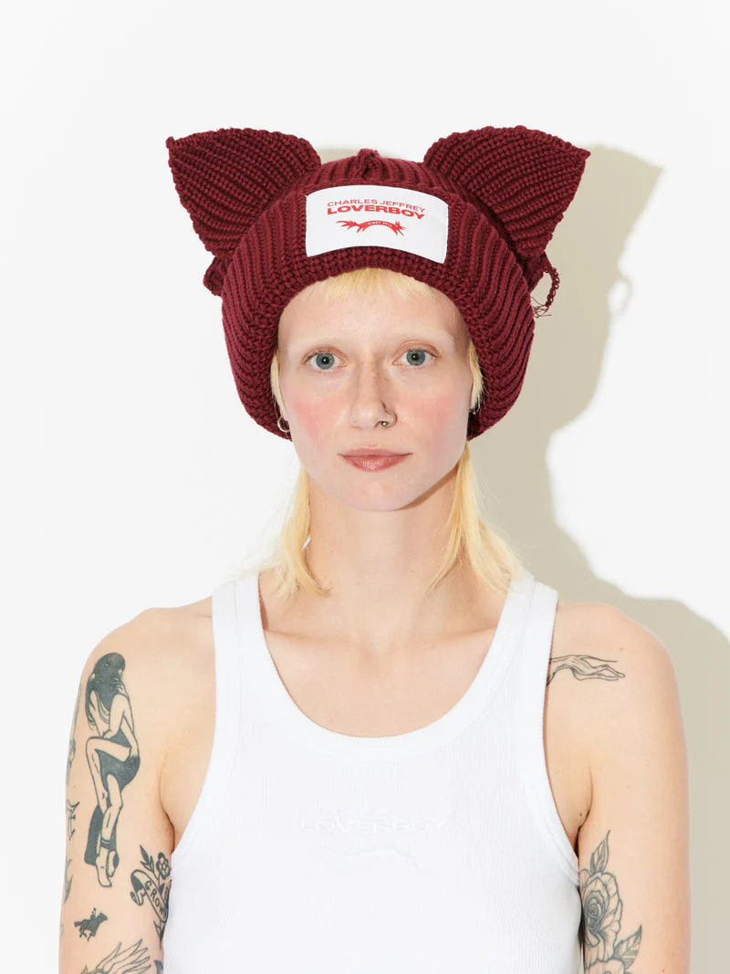 LOVERBOY BY CHARLES JEFFREY CHUNKY EARS BEANIE RED - Image 4