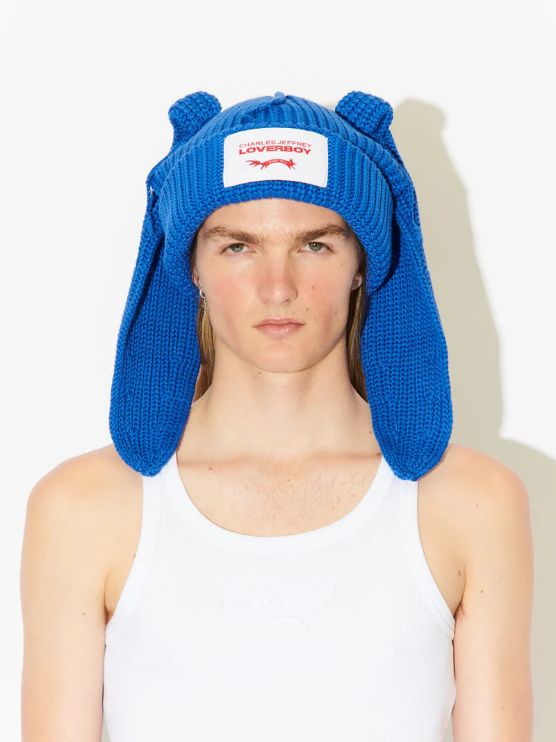 LOVERBOY BY CHARLES JEFFREY CHUNKY RABBIT BEANIE BLUE - Image 5