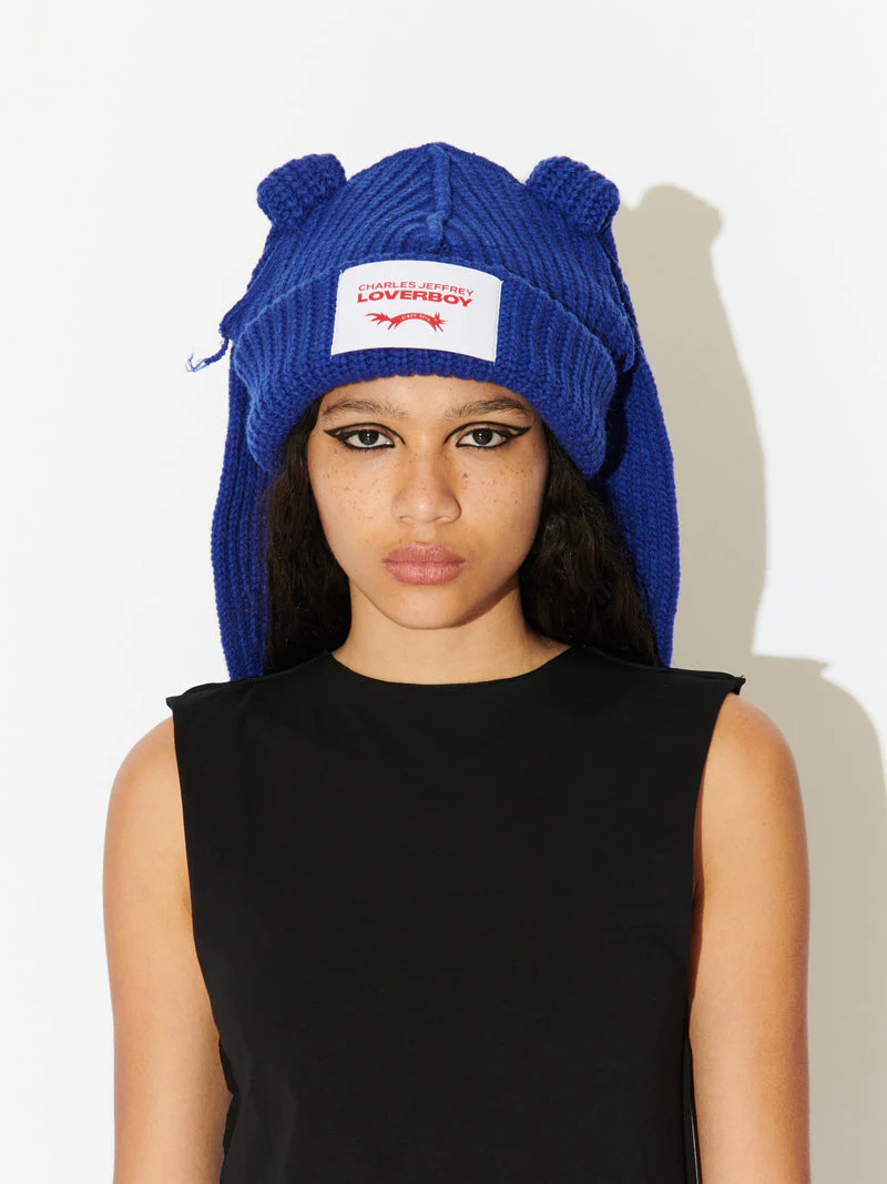 LOVERBOY BY CHARLES JEFFREY CHUNKY RABBIT BEANIE BLUE - Image 8