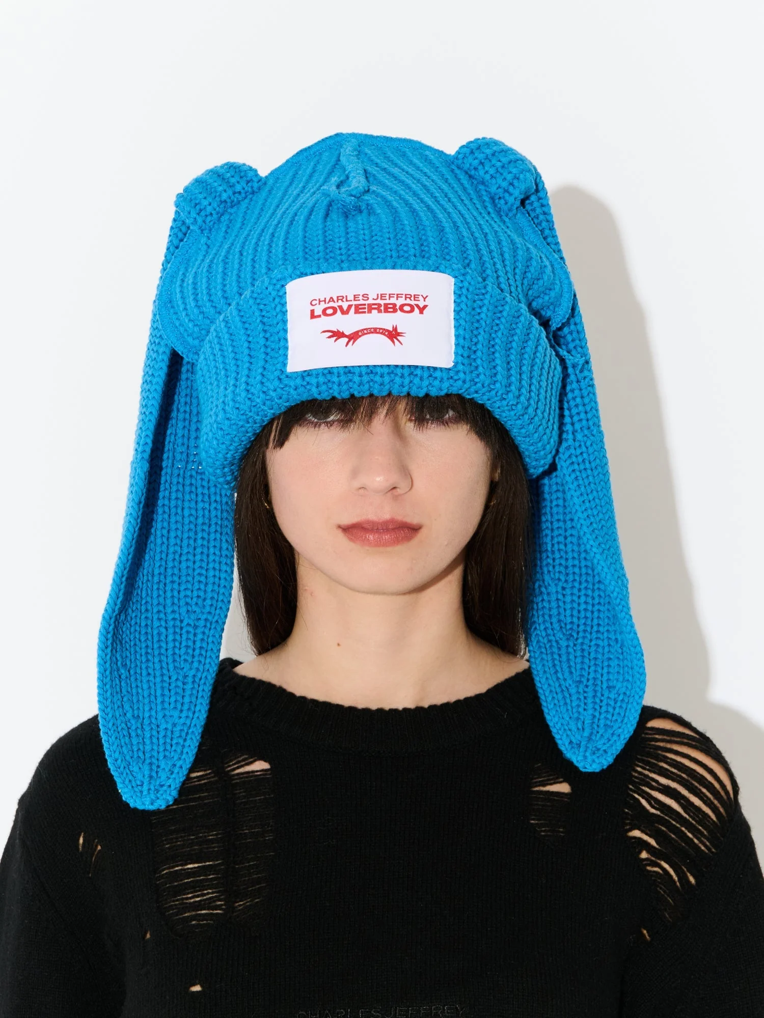 LOVERBOY BY CHARLES JEFFREY CHUNKY RABBIT BEANIE in LIGHT BLUE - Image 3