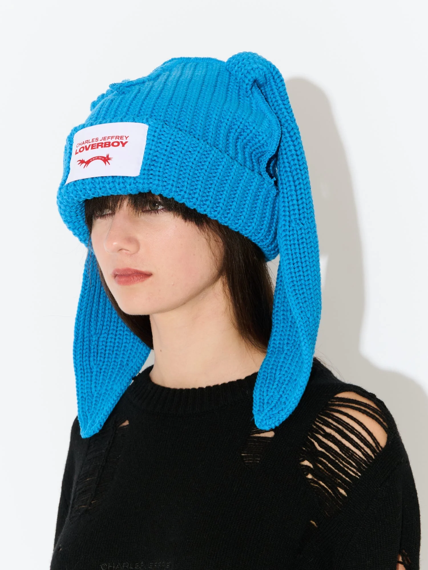 LOVERBOY BY CHARLES JEFFREY CHUNKY RABBIT BEANIE in LIGHT BLUE - Image 4