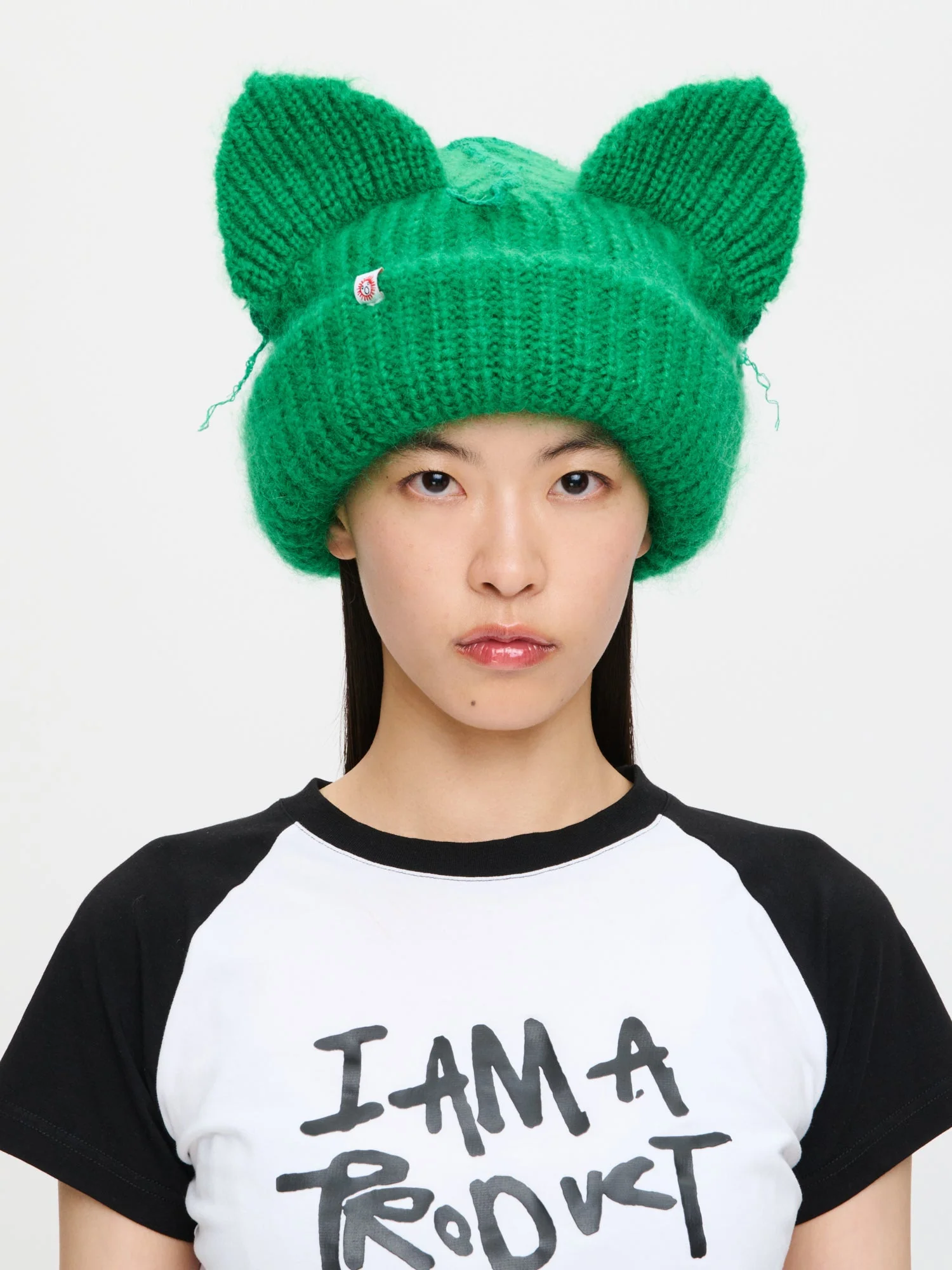 LOVERBOY BY CHARLES JEFFREY MOHAIR CHUNKY EARS BEANIE in GREEN - Image 3