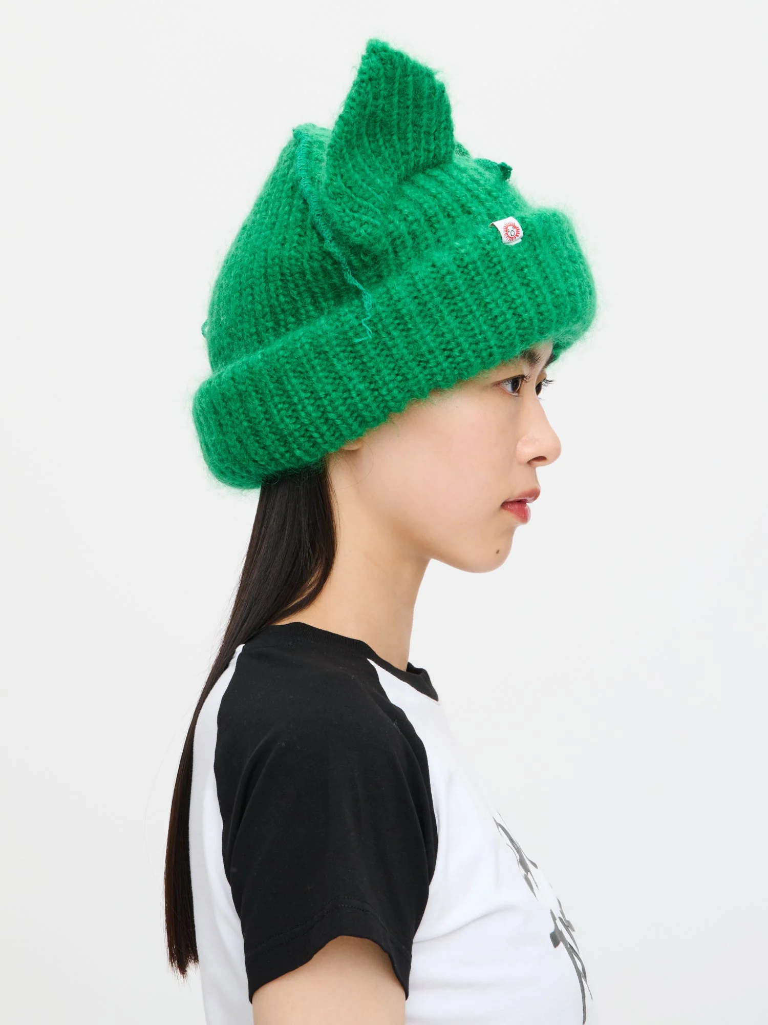 LOVERBOY BY CHARLES JEFFREY MOHAIR CHUNKY EARS BEANIE in GREEN - Image 4