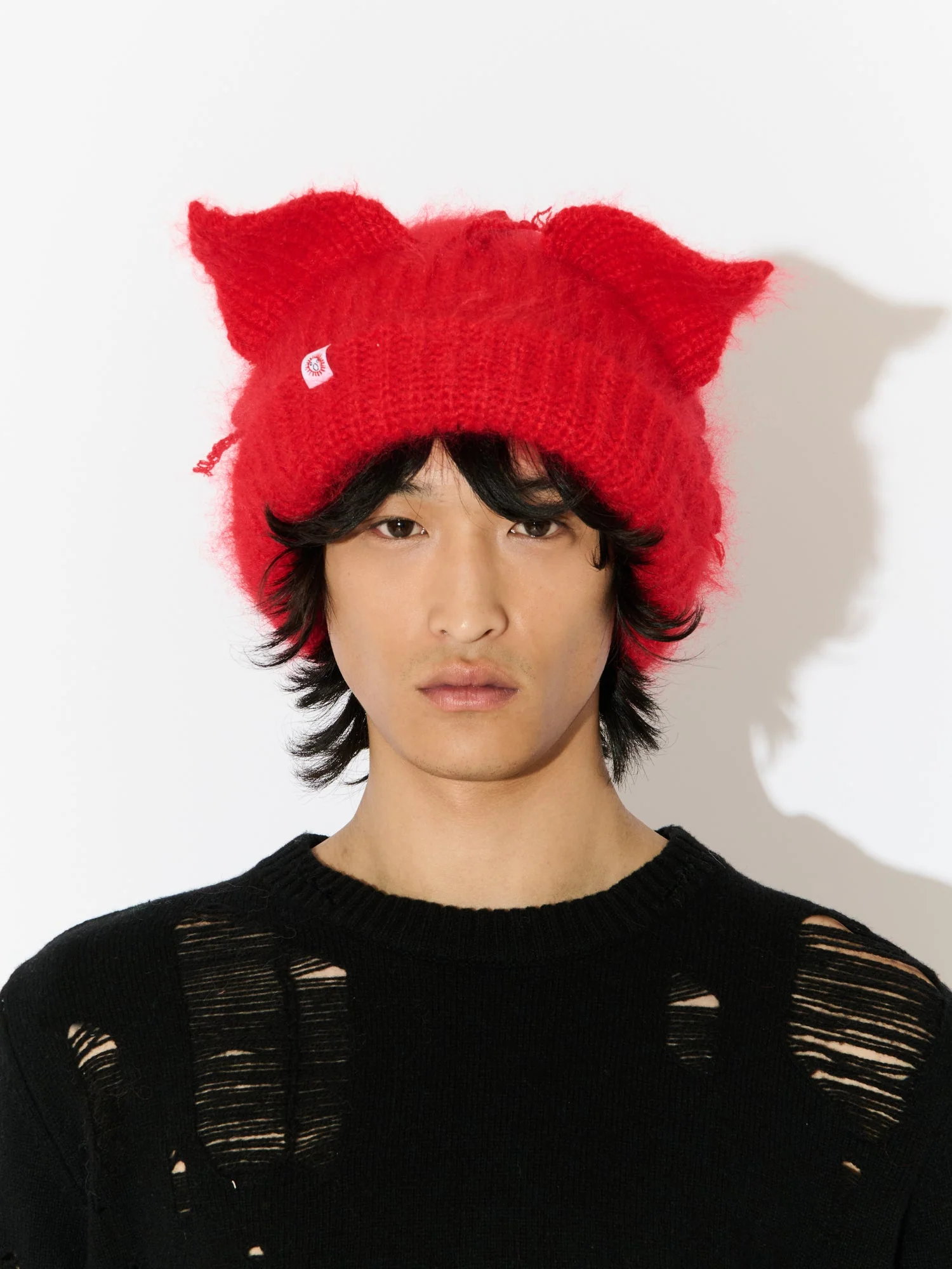 LOVERBOY BY CHARLES JEFFREY MOHAIR CHUNKY EARS BEANIE in RED - Image 3