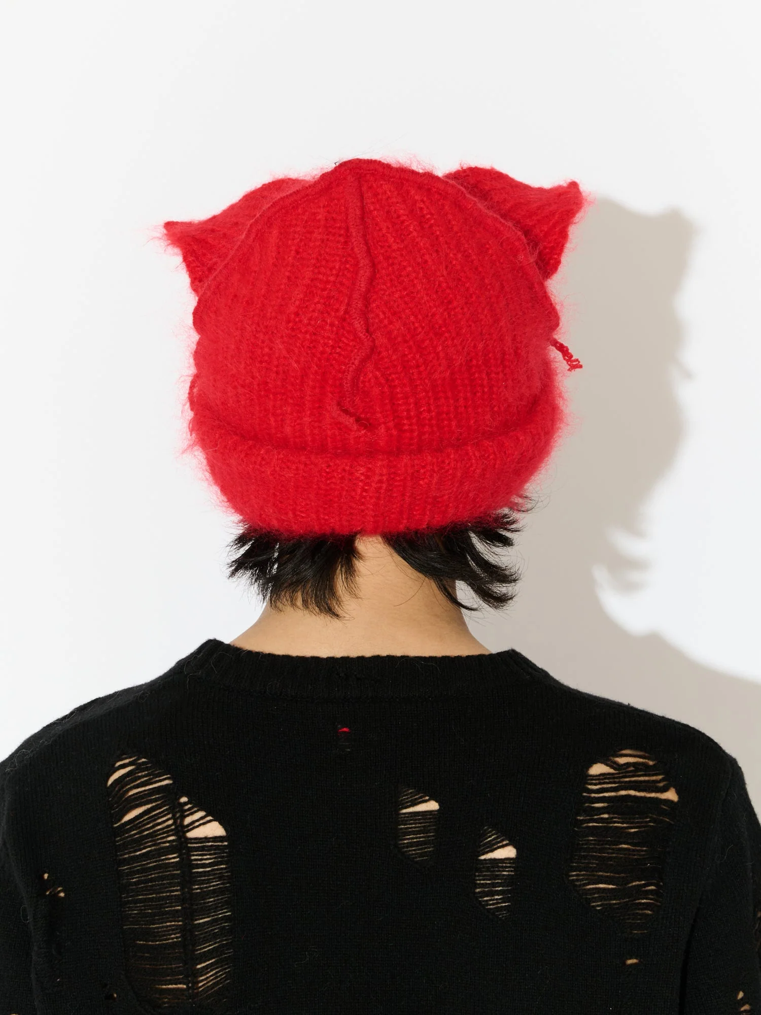 LOVERBOY BY CHARLES JEFFREY MOHAIR CHUNKY EARS BEANIE in RED - Image 5