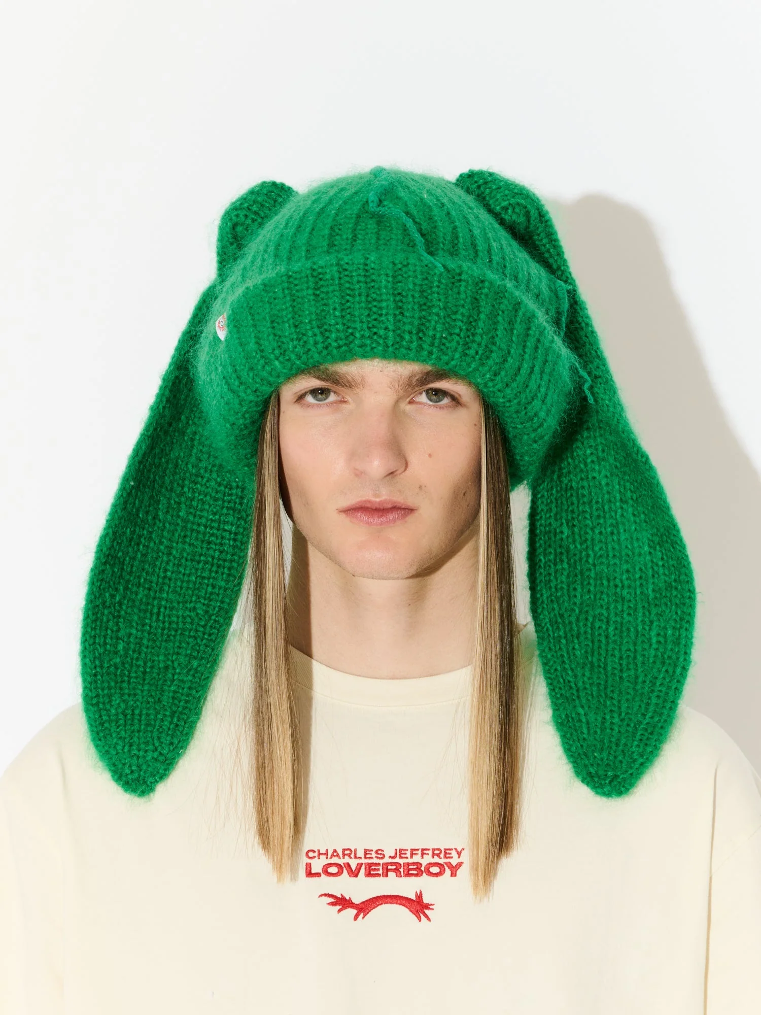 LOVERBOY BY CHARLES JEFFREY MOHAIR CHUNKY RABBIT BEANIE in GREEN - SUN DAMAGED - Image 3