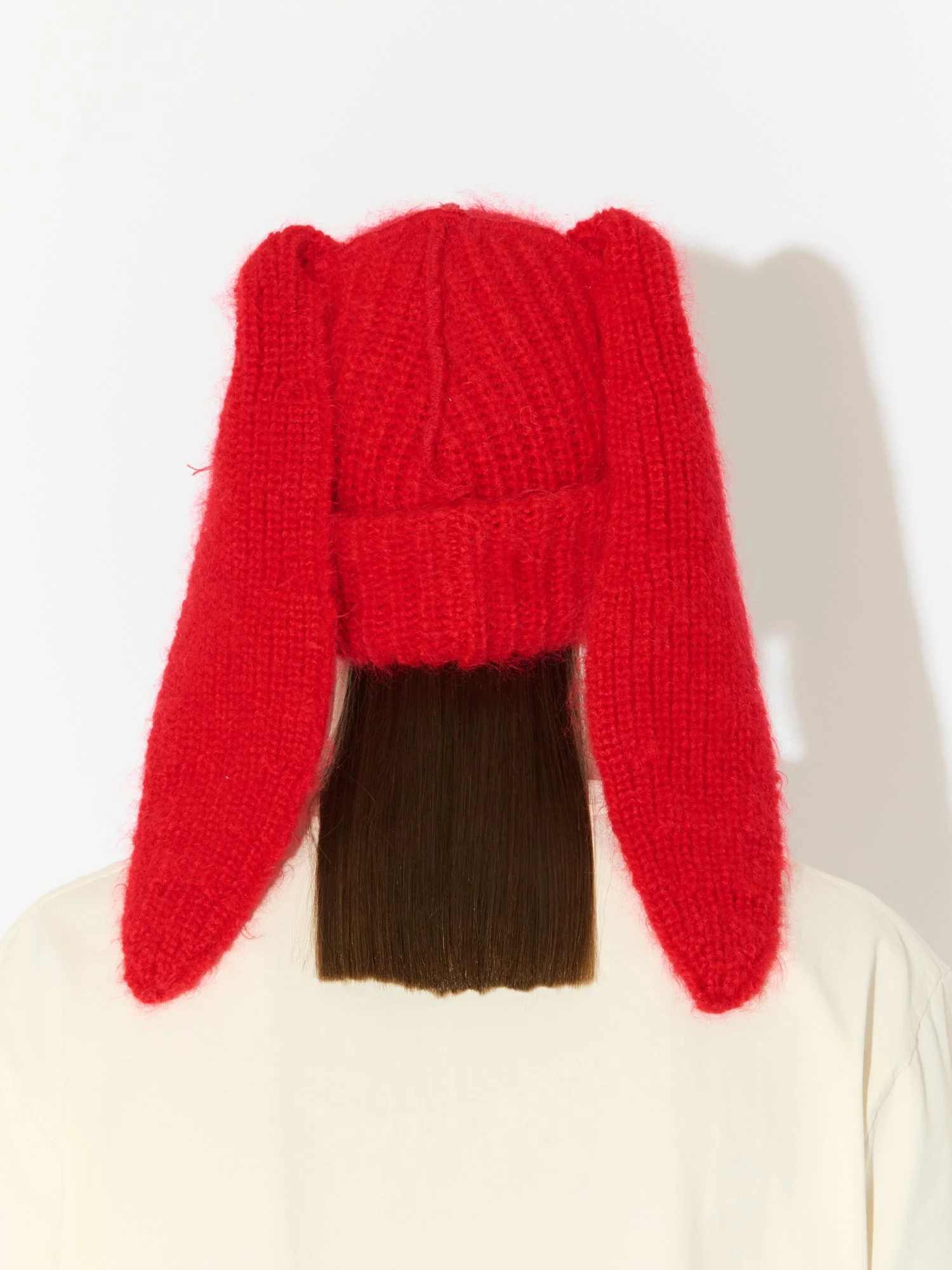 LOVERBOY BY CHARLES JEFFREY MOHAIR CHUNKY RABBIT BEANIE in RED - Image 5
