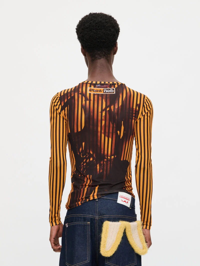 LOVERBOY BY CHARLES JEFFREY POWERMESH LONG SLEEVE TEE in ORANGE BLACK - Image 3