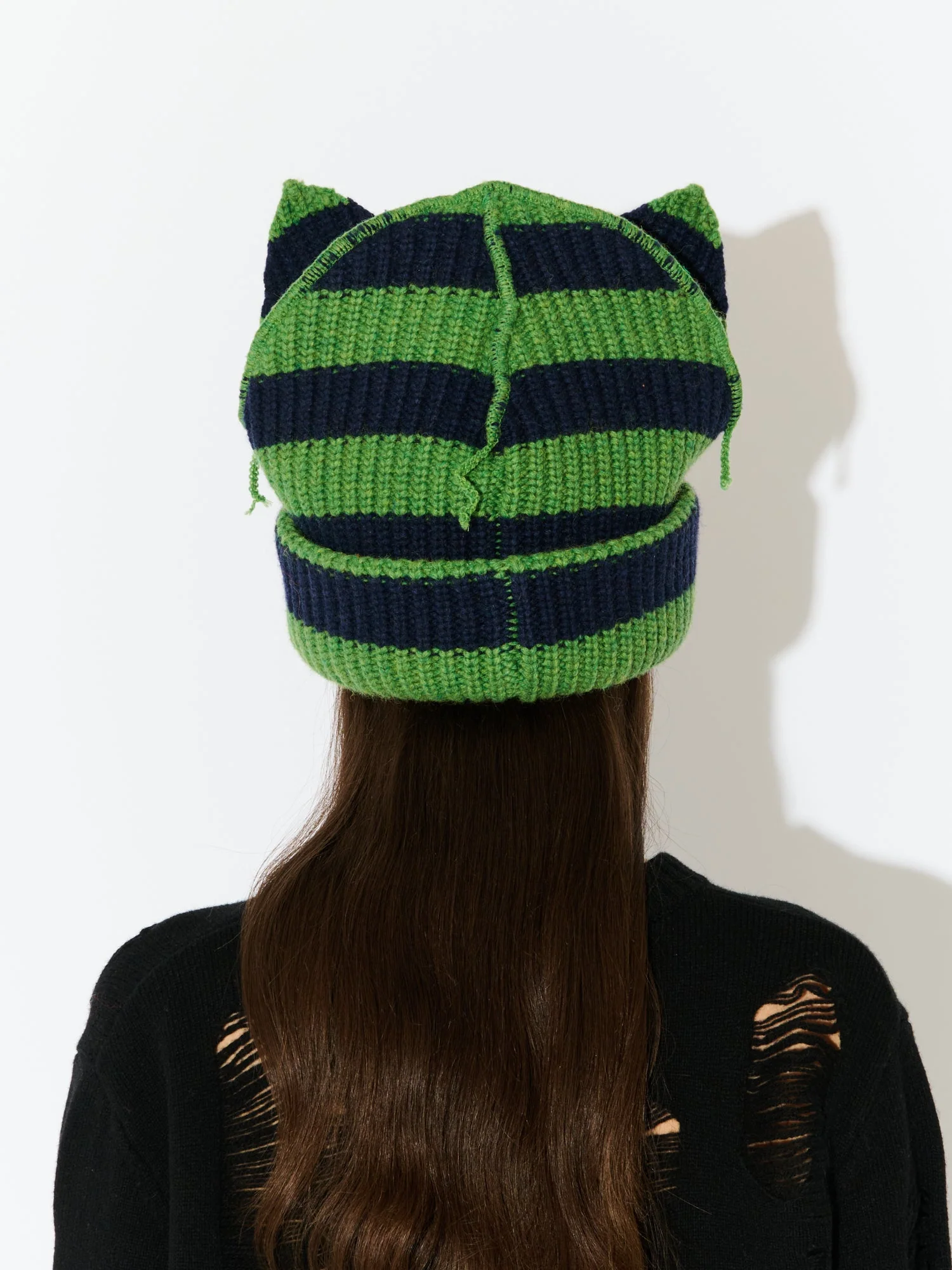 LOVERBOY BY CHARLES JEFFREY SUPERSIZED CHUNKY EARS BEANIE in GREEN NAVY - Image 5