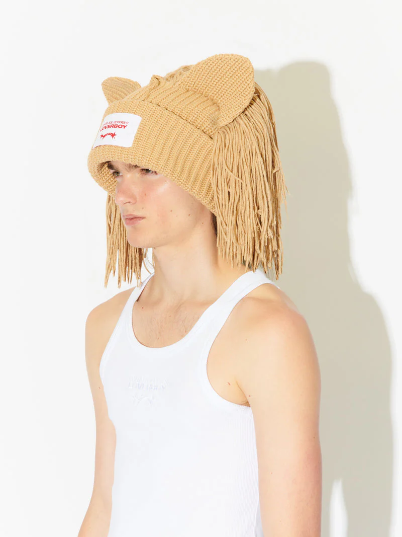 LOVERBOY BY CHARLES JEFFREY SUPERSIZED LION BEANIE in BEIGE - Image 10