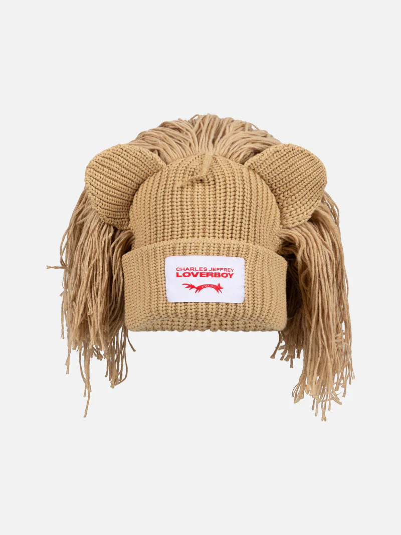 LOVERBOY BY CHARLES JEFFREY SUPERSIZED LION BEANIE in BEIGE - Image 2