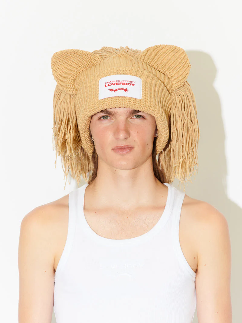 LOVERBOY BY CHARLES JEFFREY SUPERSIZED LION BEANIE in BEIGE - Image 9