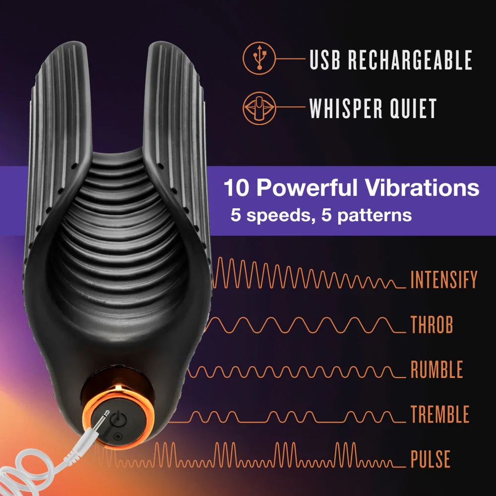 M Elite Platinum Wrapt 4 Inch Ribbed Vibrating Masturbator in Black - Image 6