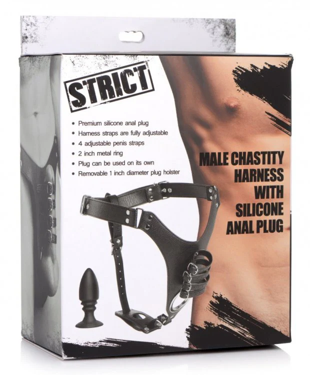 Male Chastity Harness with Silicone Anal Plug  by Strict Leather - Image 6
