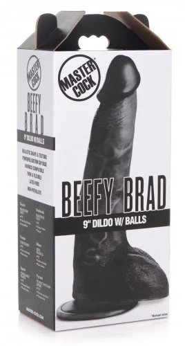 Master Cock Beefy Brad 9" Dildo with Balls - Black - Image 7