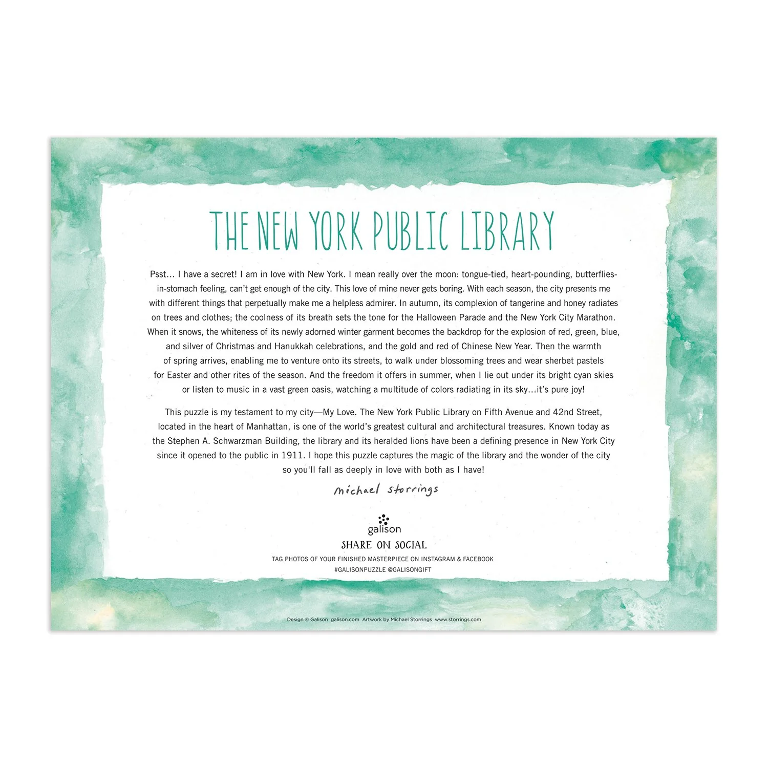 Michael Storrings New York Public Library 1000 Piece Jigsaw Puzzle - Image 3