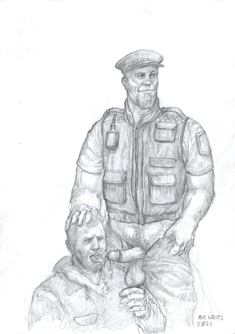 Mr. Gruts, Kiwi Cop Enjoys a Blowy : sketch, 2021
