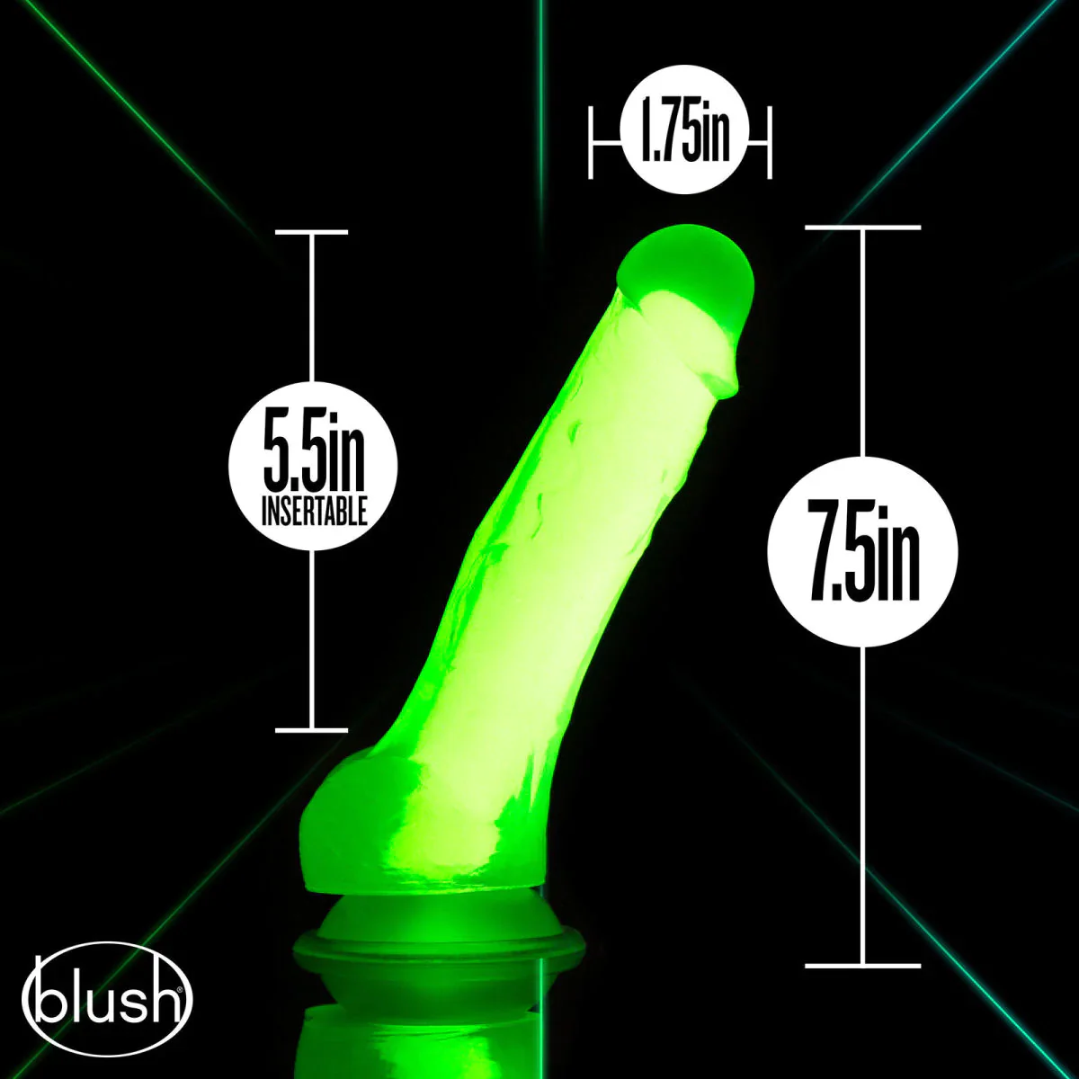 Neo Elite Glow In The Dark Neon Green 7.5-Inch Long Dildo - Image 2