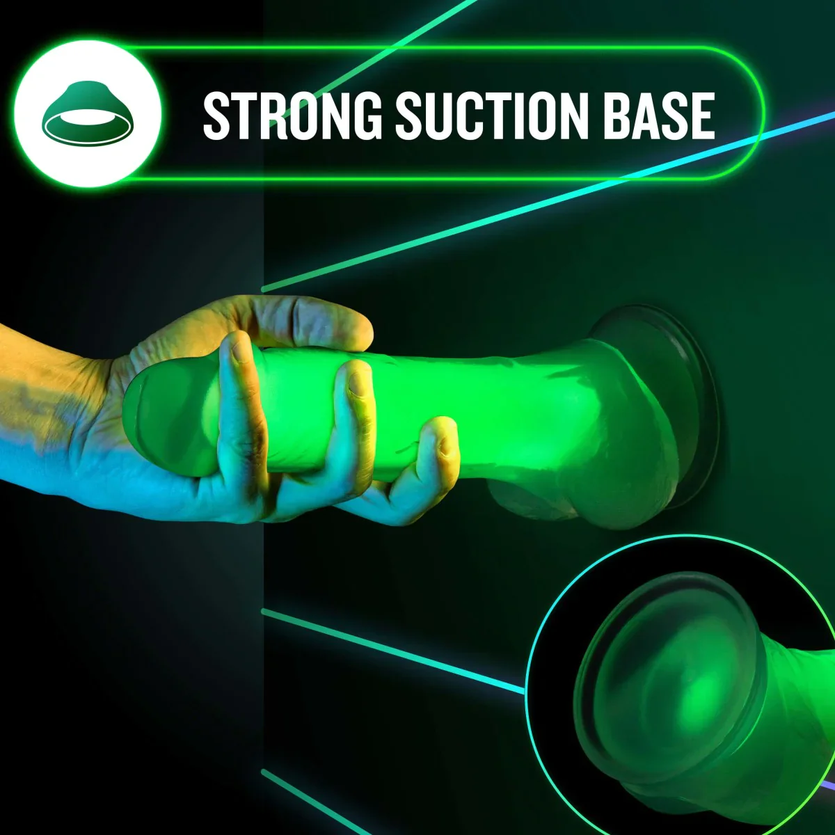 Neo Elite Glow In The Dark Neon Green 7.5-Inch Long Dildo - Image 5