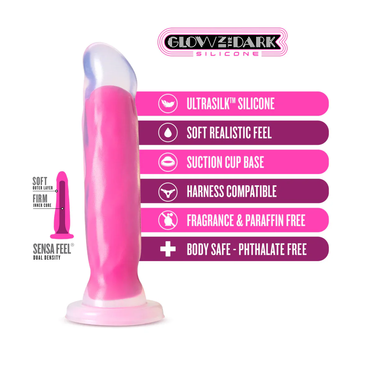 Neo Elite Marquee Glow In The Dark Neon Pink 8-Inch Dildo - Image 3