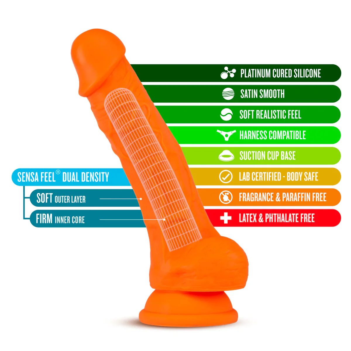 Neo Elite Neon Orange 7.5-Inch Long Dildo - Image 2