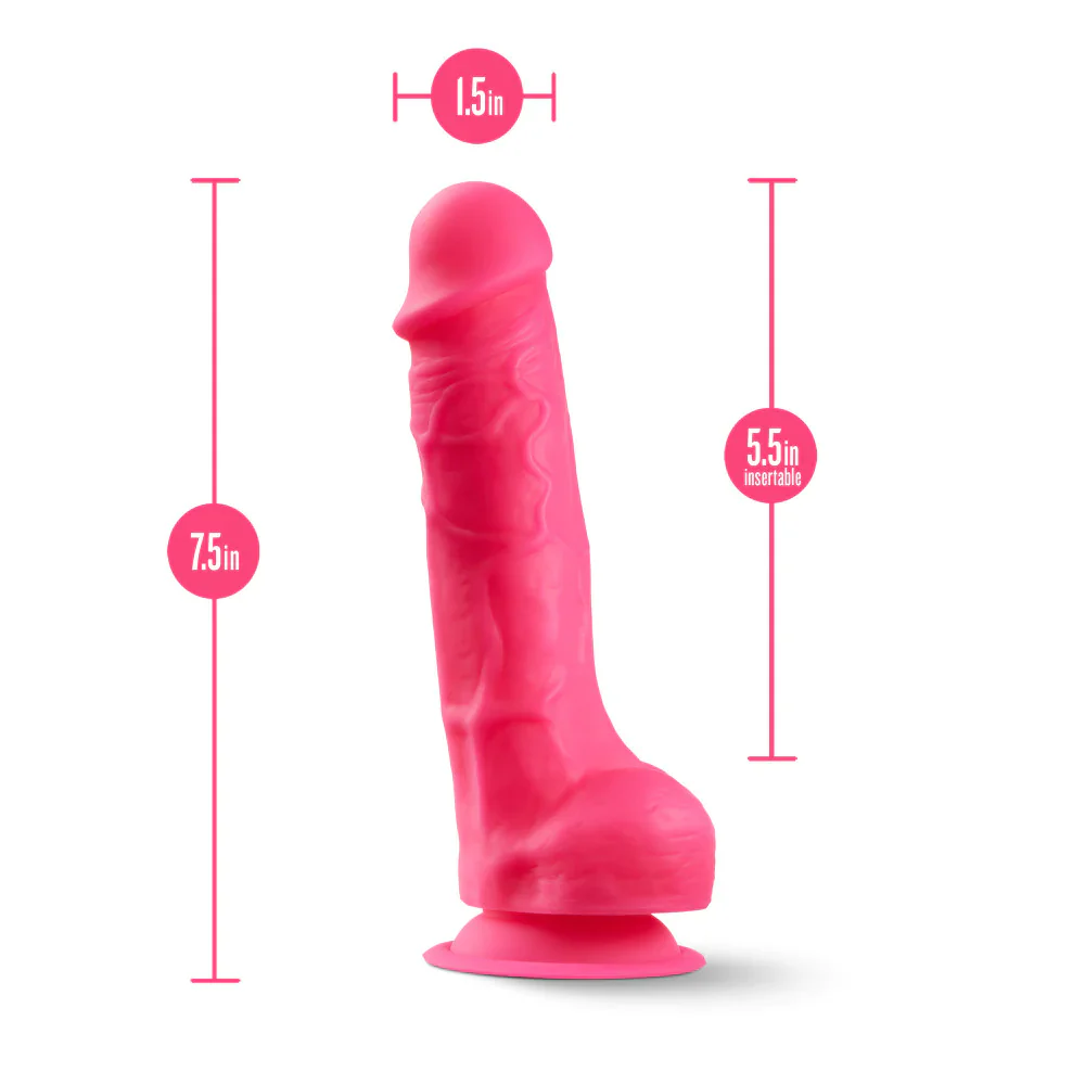 Neo Elite Silicone Dual Density Dildo with Balls 7.5in - Neon Pink - Image 2