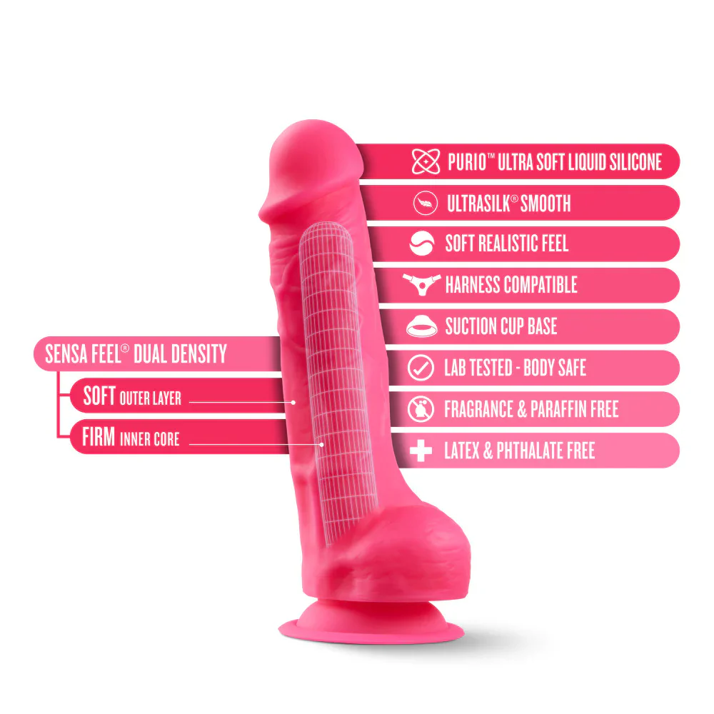 Neo Elite Silicone Dual Density Dildo with Balls 7.5in - Neon Pink - Image 3
