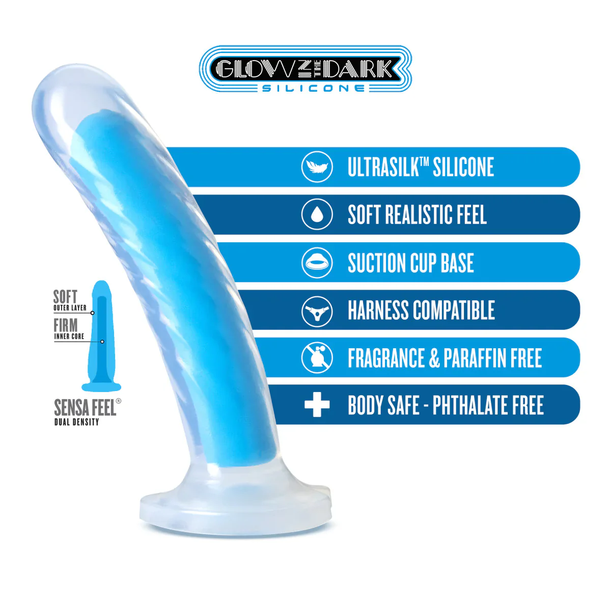 Neo Elite Tao Glow In The Dark Neon Blue 7-Inch Long Dildo - Image 3