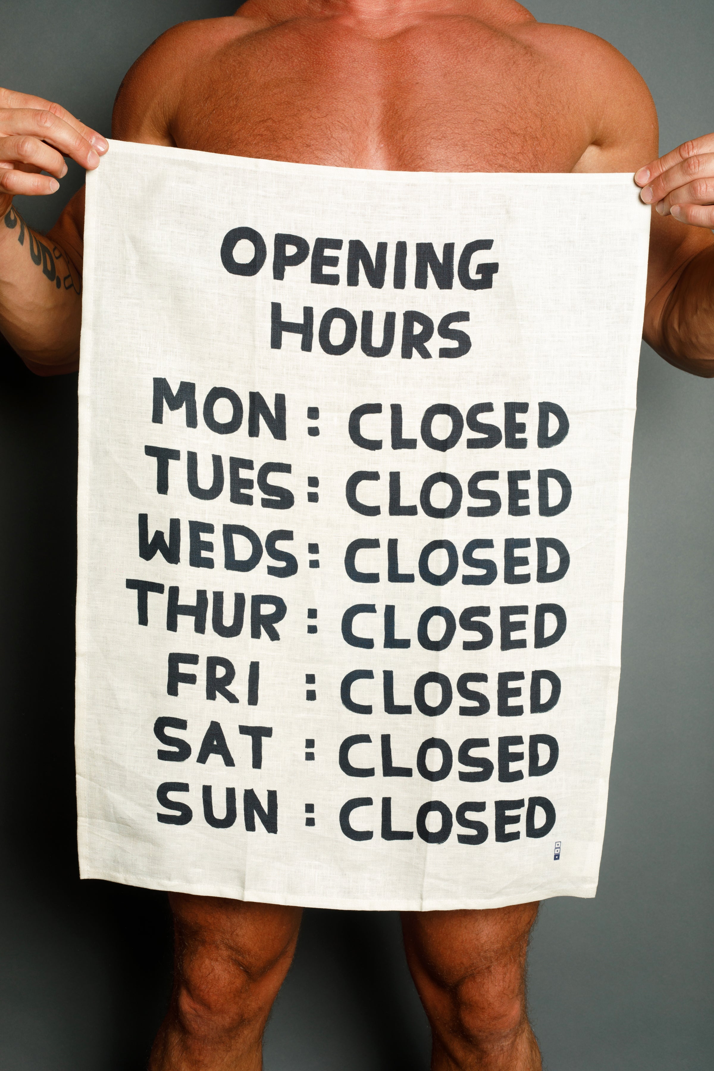 Opening Hours Tea Towel - Third Drawer Down X David Shrigley - Image 3