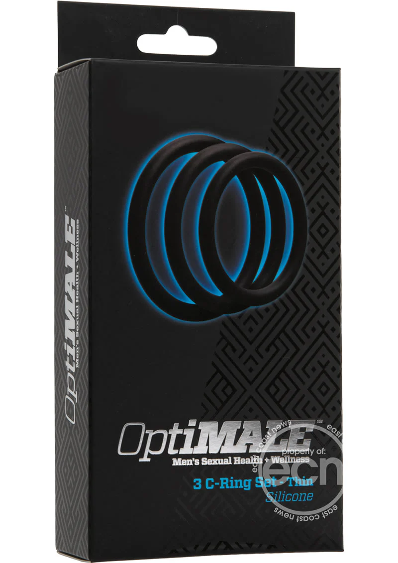 OptiMALE 3 C-Ring Set Silicone Cock Ring Thin (3 Piece Kit) - Black - Image 2