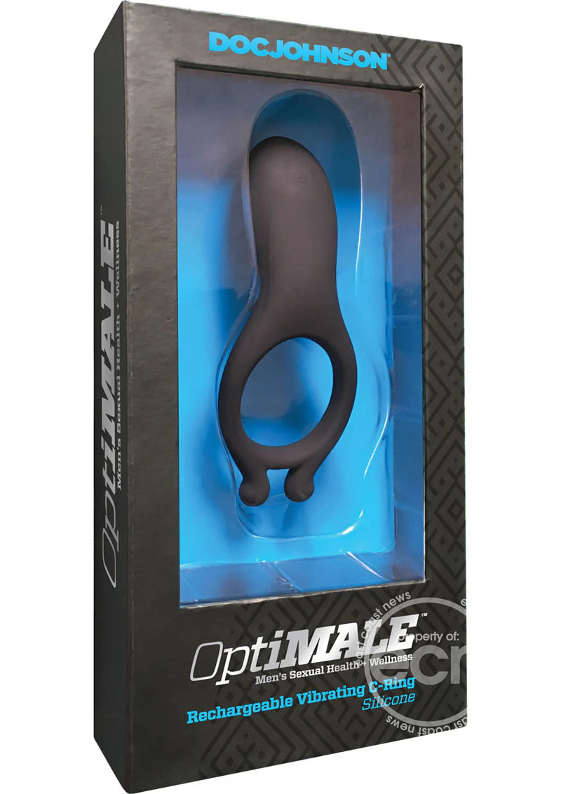 OptiMALE Rechargeable Silicone Vibrating Taint C-Ring - Black - Image 2