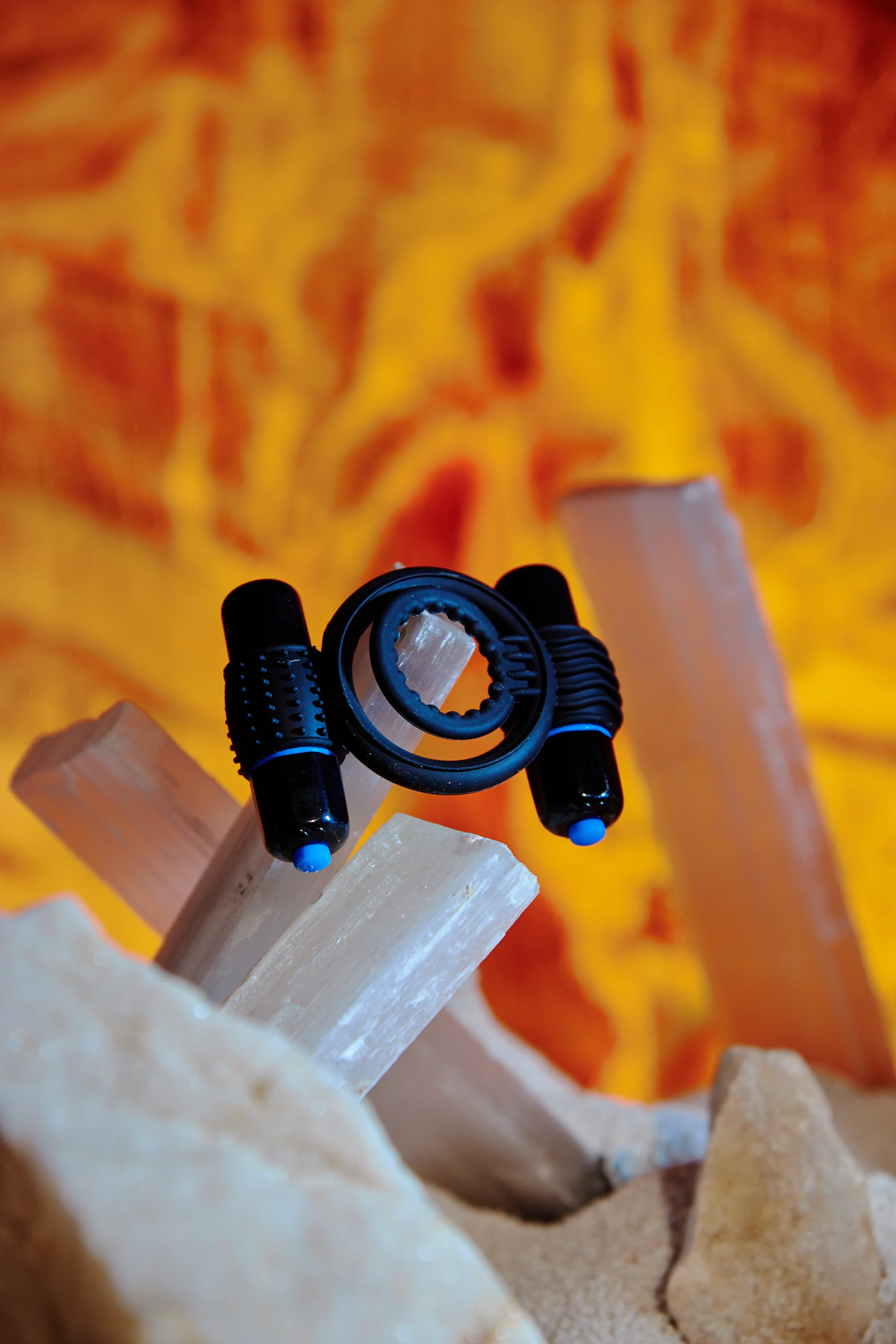 OptiMALE Silicone Vibrating Double Cock Ring With Dual Bullets - Black - Image 4