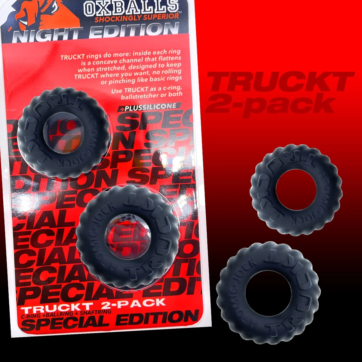 Oxballs Truckt Cock Ring (2 Pack) - Night Edition - Image 9