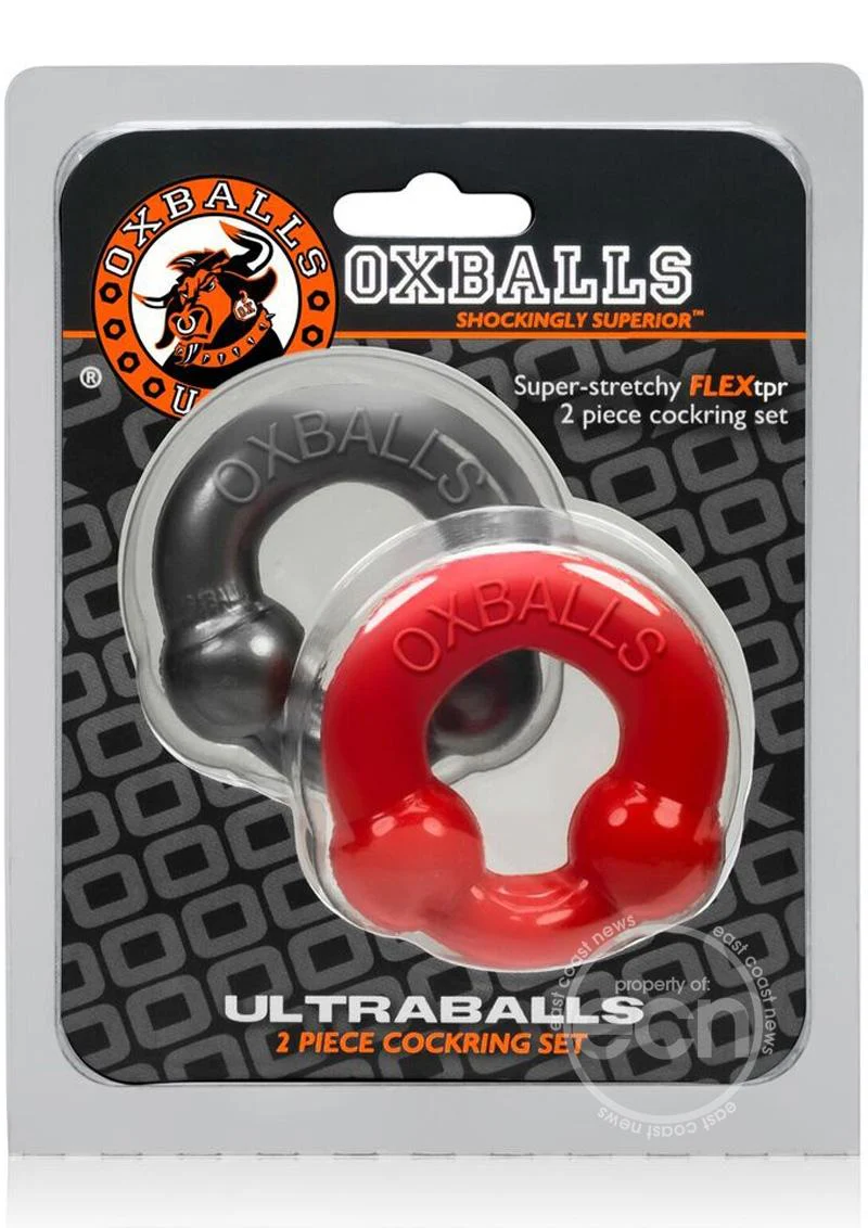Oxballs Ultraballs Cockring Set 2 Each Per Set Red And Steel - Image 2