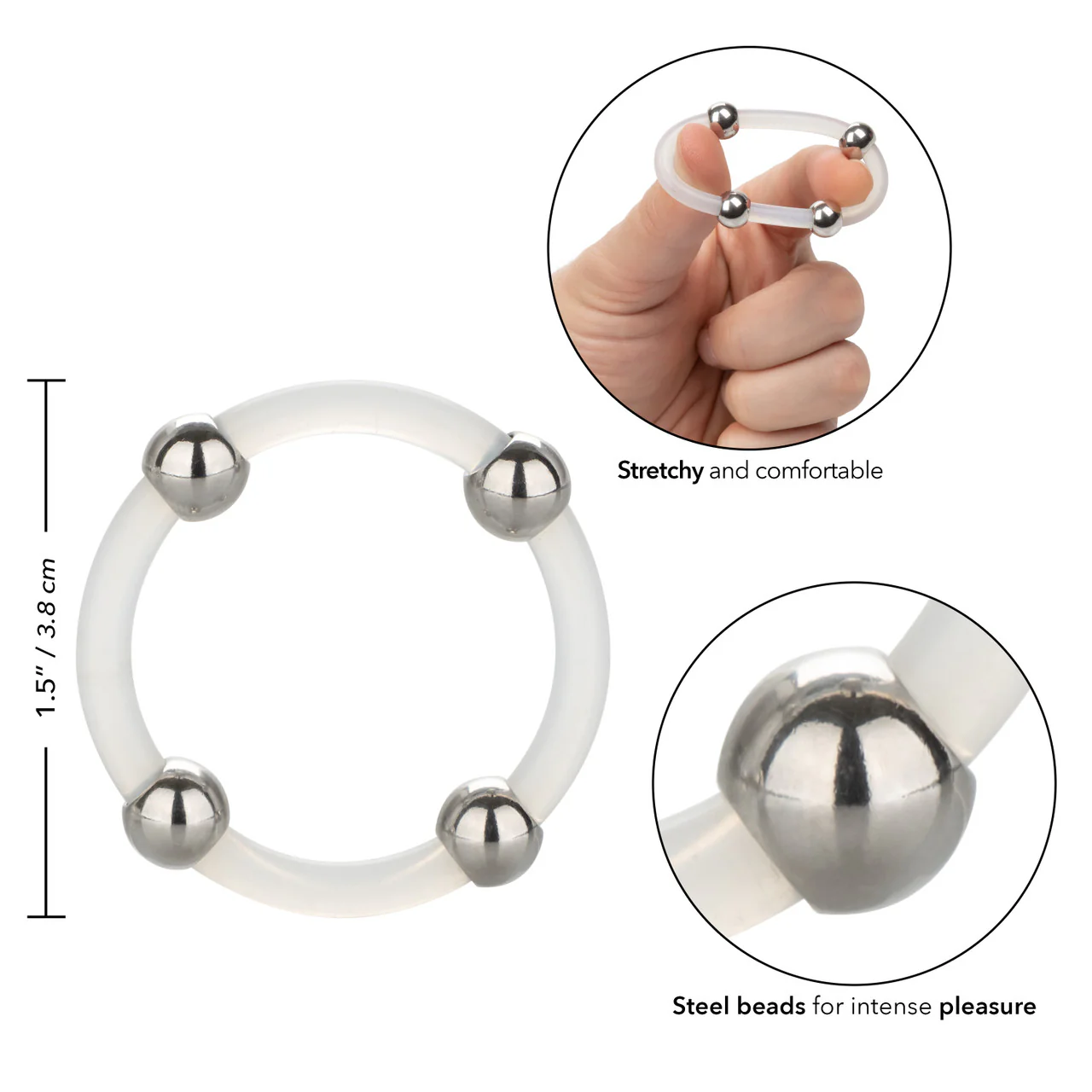 Rings! Steel Beaded Silicone Cock Ring - Large - Clear - Image 5