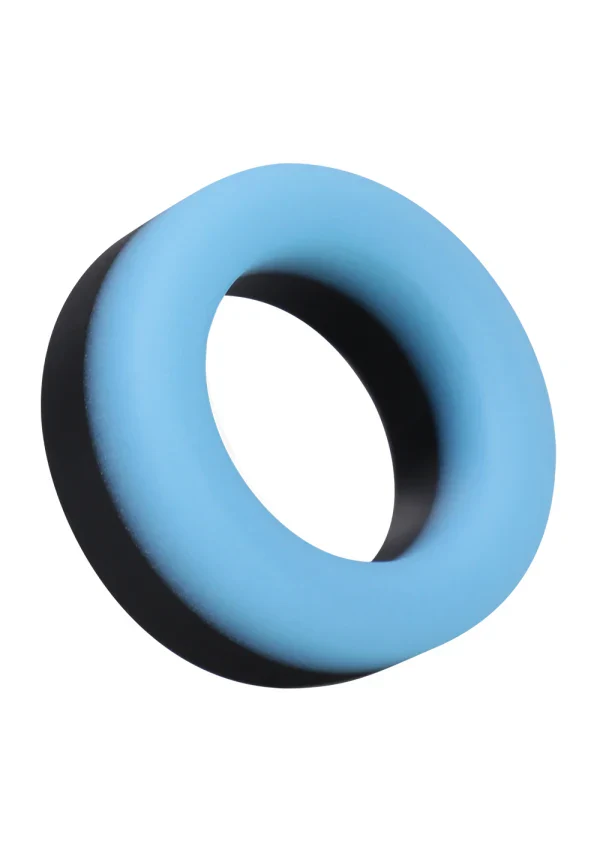 Rock Solid The Big O Glow in the Dark Silicone Cock Ring - Blue/Black - Image 3