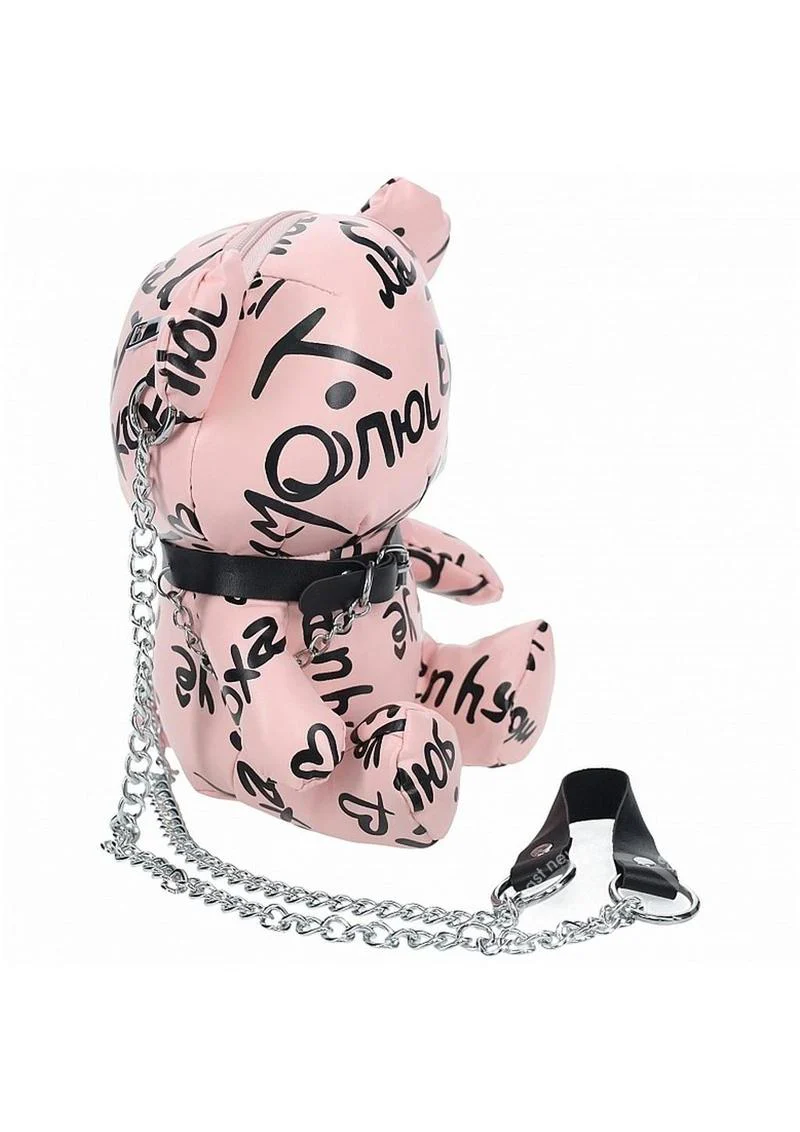 S-Line Bear Bag Pleather Writing - Pink - Image 2