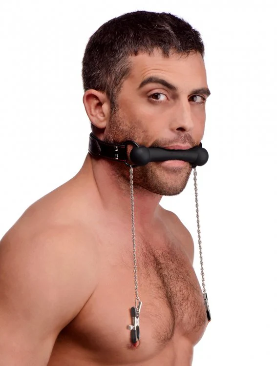 Silicone Bit Gag with Nipple Clamps  by Strict Leather - Image 3