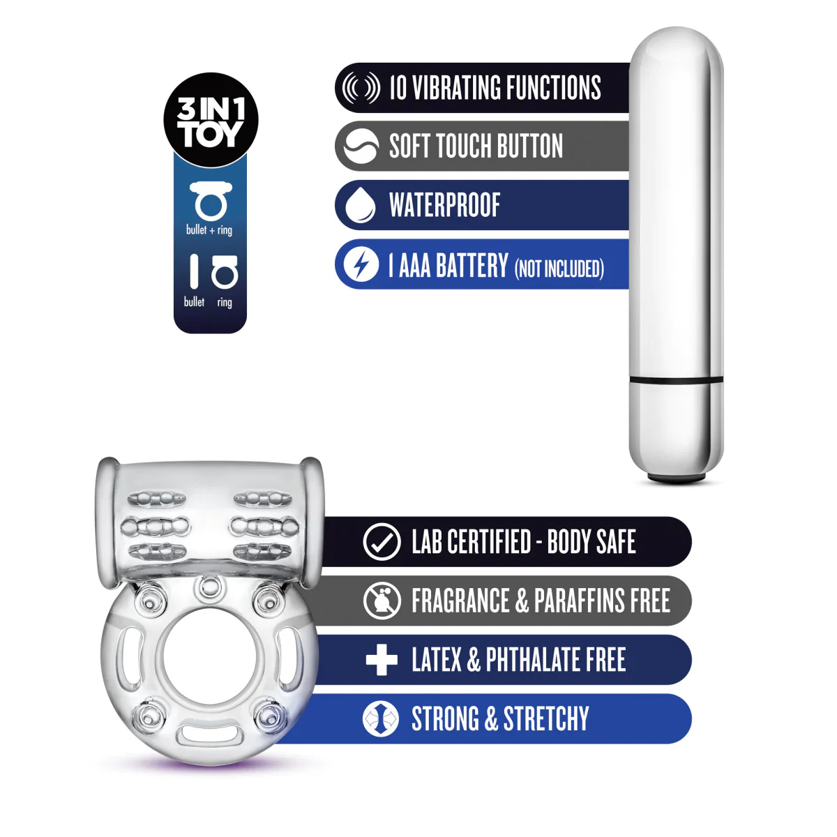 Stay Hard Bull Ring 3-In-1 Clear 10-Function Vibrating Penis Ring - Image 2
