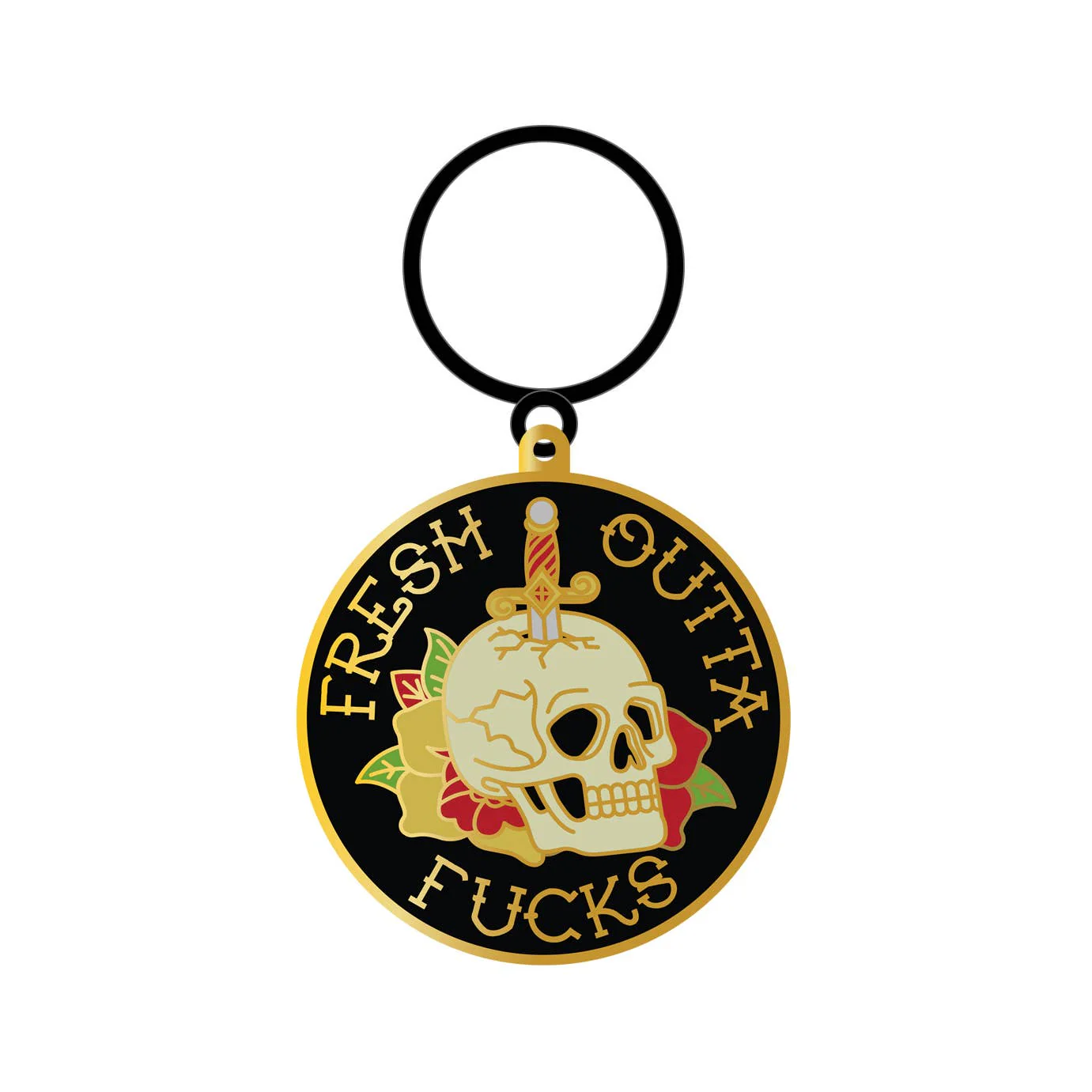 Tattoo Skull Fresh Outta Fucks Keychain - Image 2