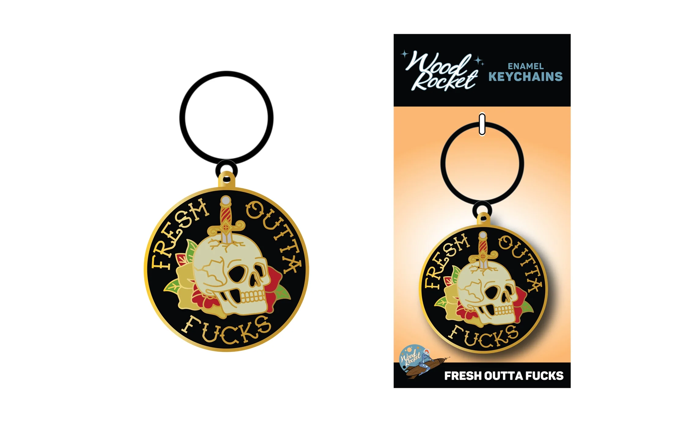 Tattoo Skull Fresh Outta Fucks Keychain - Image 3
