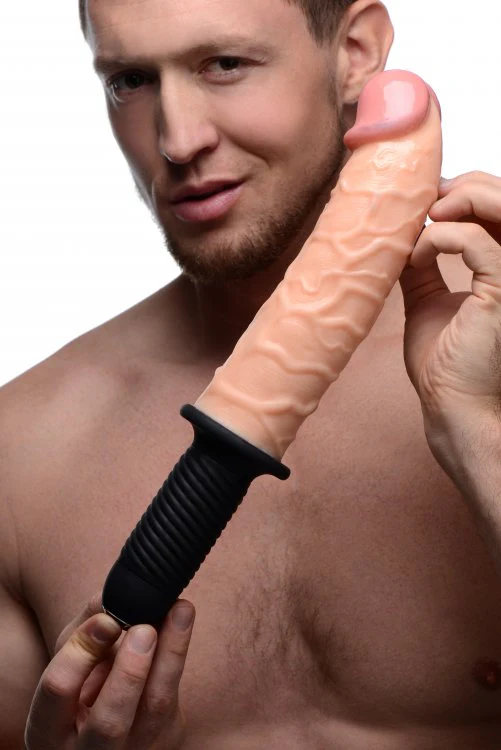 The Curved Dicktator 13 Mode Vibrating Giant Dildo Thruster by Master Series - FLESH - Image 7