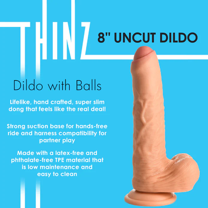 Thinz 8" Uncut Dildo with Balls - Image 2