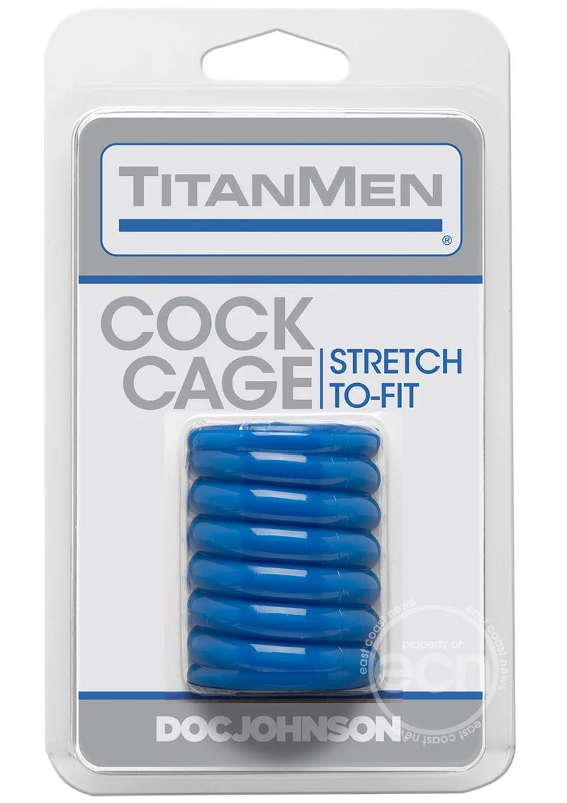 TitanMen Ribbed Stretch-To-Fit Cock Cage - Blue - Image 2